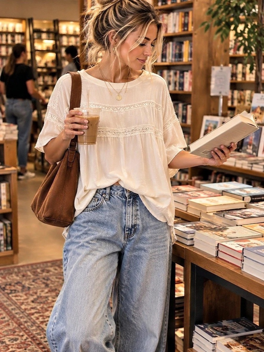 We The Free Lace Detail Blouse in White Size Medium